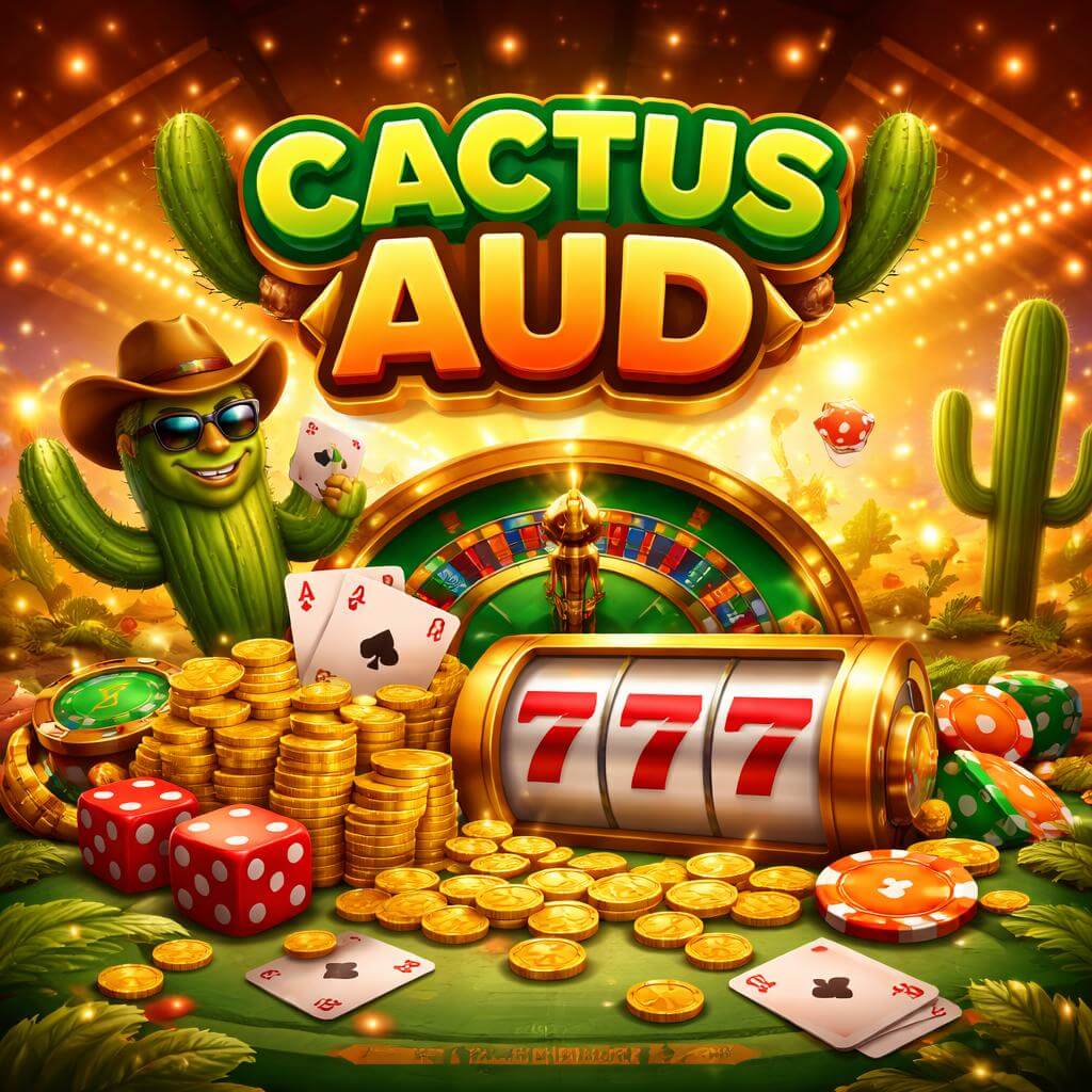 CACTUS AUD casino lobby with vibrant slot titles and live casino experiences